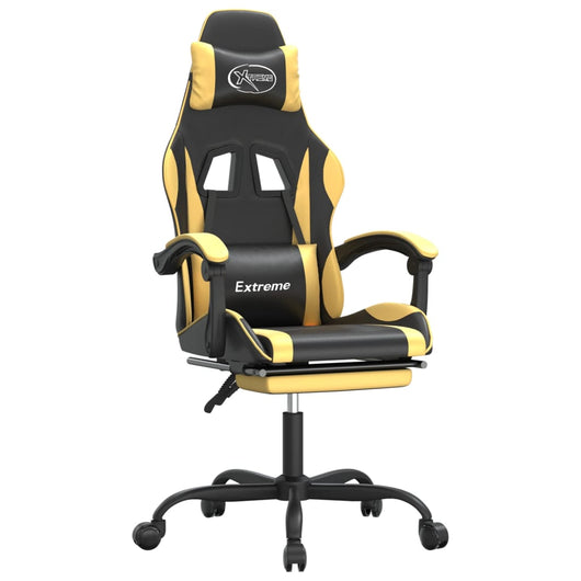 Sedia da Gaming Girevole con Poggiapiedi Nero e Oro Similpelle cod mxl 64546