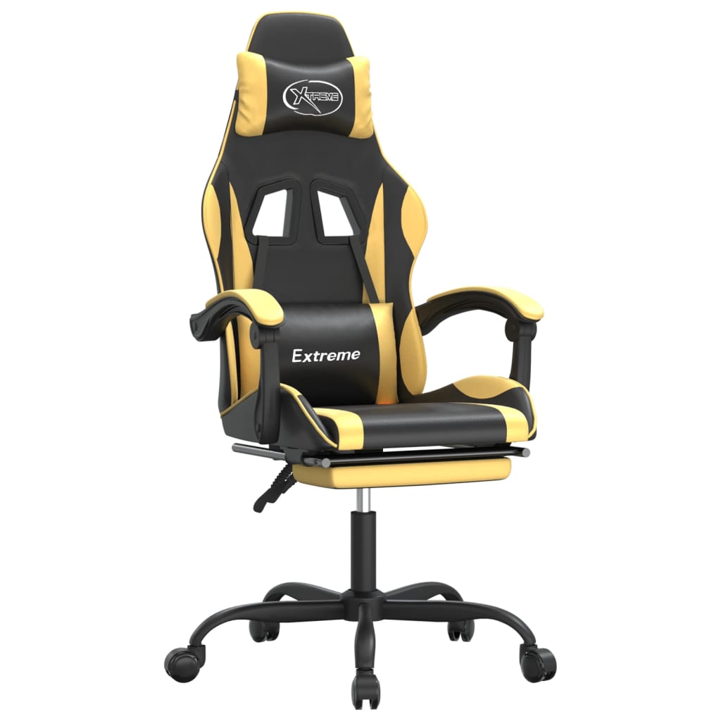 Sedia da Gaming Girevole con Poggiapiedi Nero e Oro Similpelle 349581