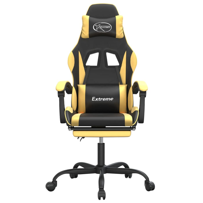 Sedia da Gaming Girevole con Poggiapiedi Nero e Oro Similpelle 349581