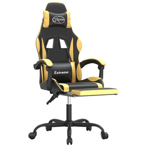 Sedia da Gaming Girevole con Poggiapiedi Nero e Oro Similpelle 349581