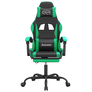 Sedia da Gaming Girevole con Poggiapiedi Nero Verde Similpelle 349582