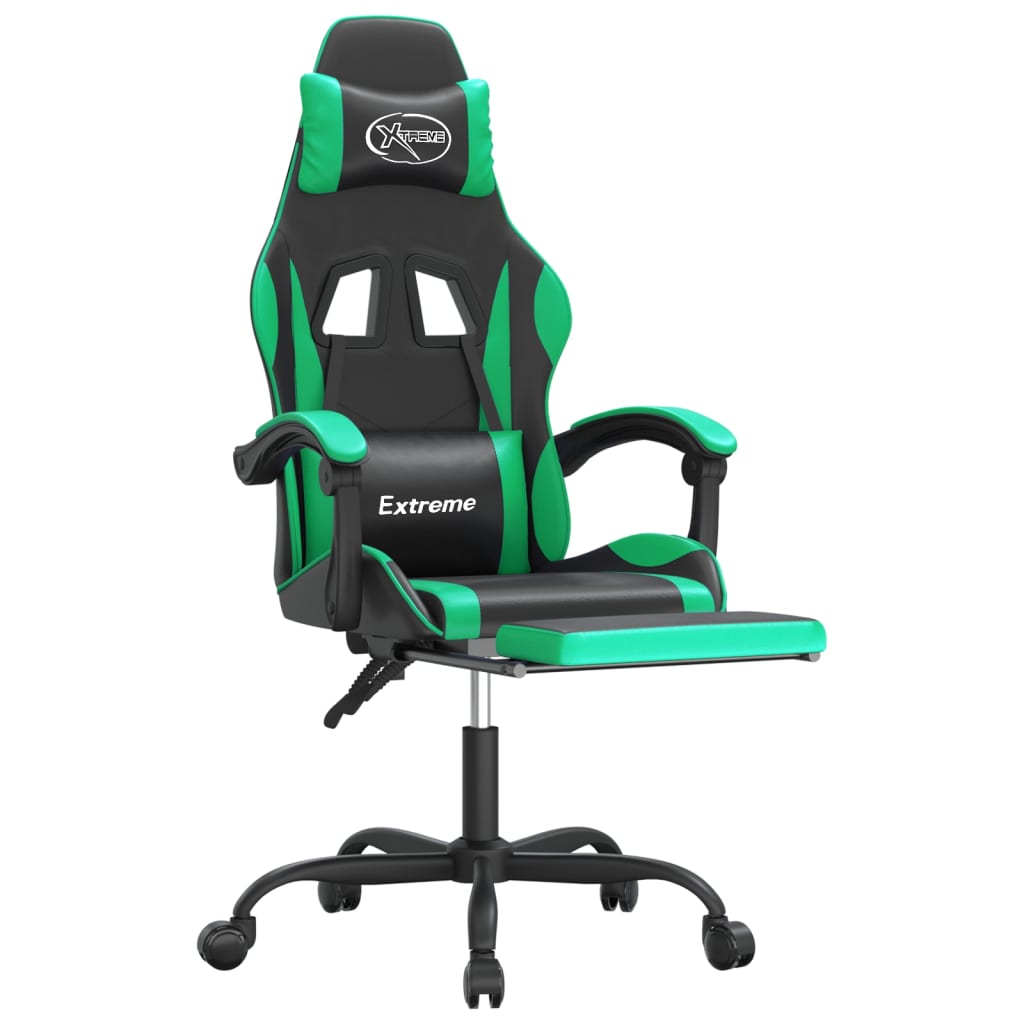 Sedia da Gaming Girevole con Poggiapiedi Nero Verde Similpelle 349582