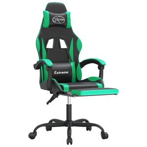 Sedia da Gaming Girevole con Poggiapiedi Nero Verde Similpelle 349582