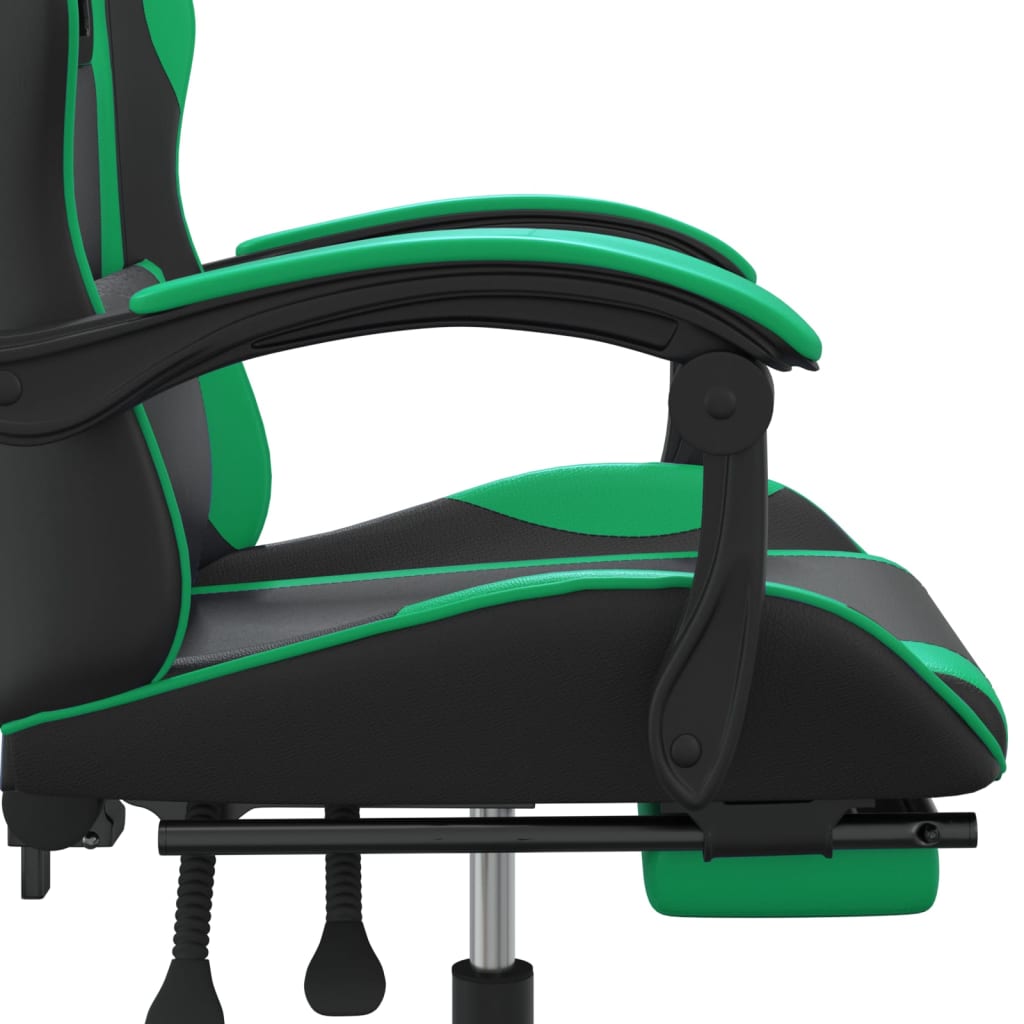 Sedia da Gaming Girevole con Poggiapiedi Nero Verde Similpelle 349582