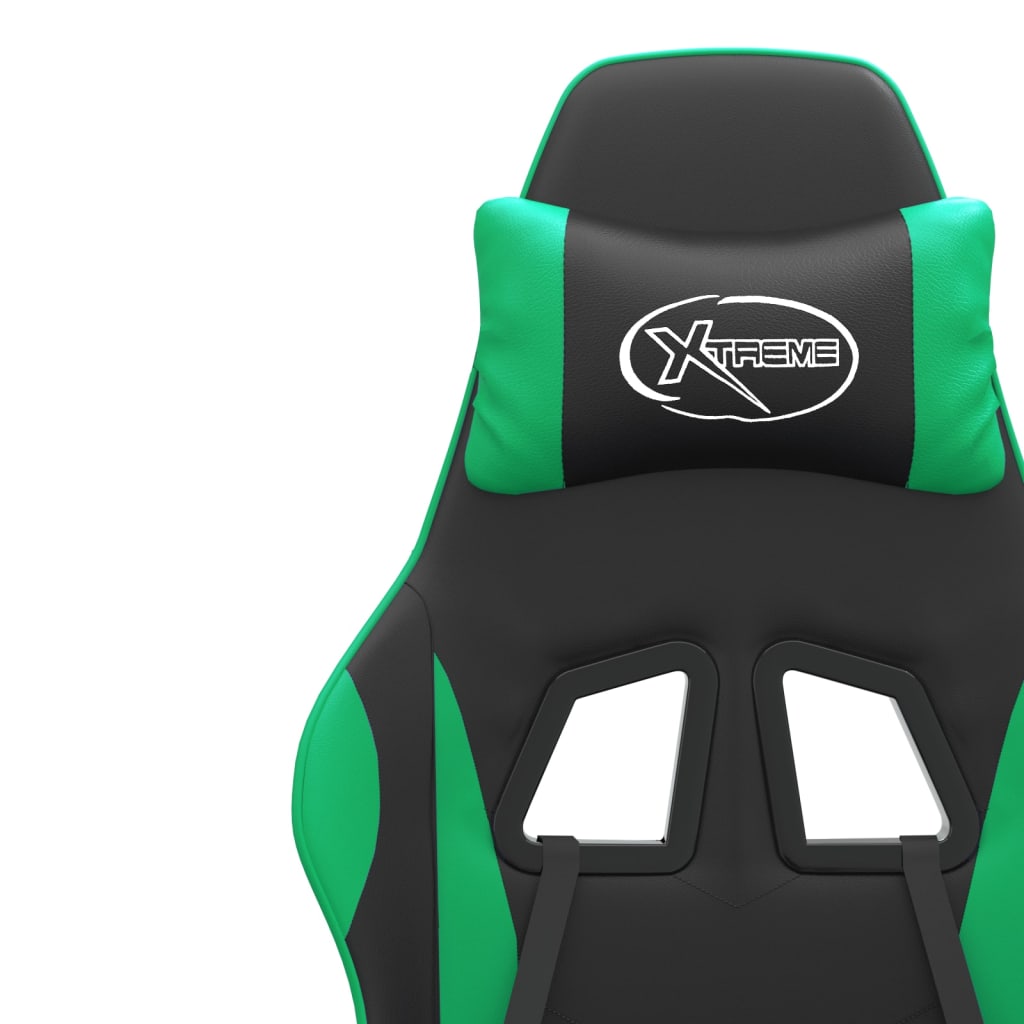 Sedia da Gaming Girevole con Poggiapiedi Nero Verde Similpelle 349582