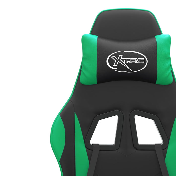 Sedia da Gaming Girevole con Poggiapiedi Nero Verde Similpelle 349582