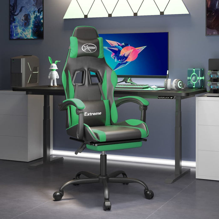 Sedia da Gaming Girevole con Poggiapiedi Nero Verde Similpelle 349582