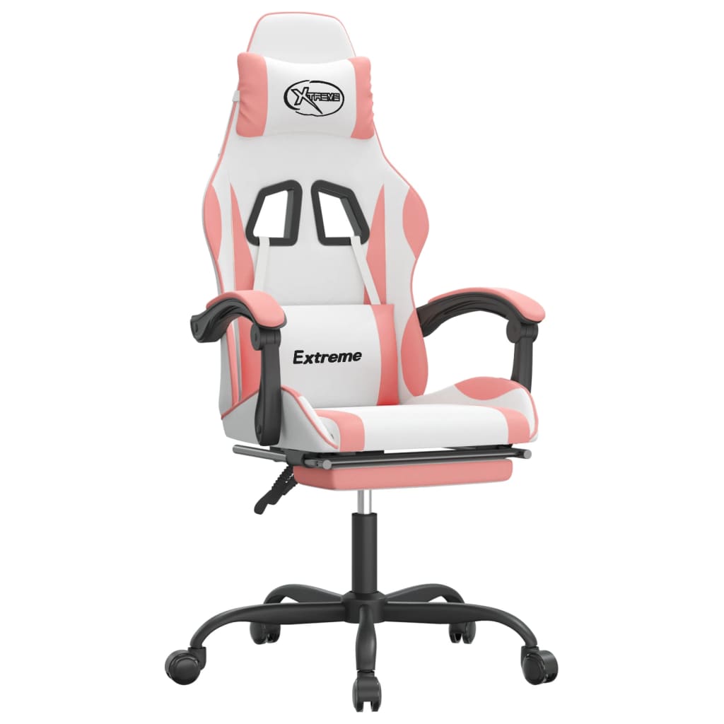 Sedia da Gaming Girevole Poggiapiedi Bianca e Rosa Similpelle 349588