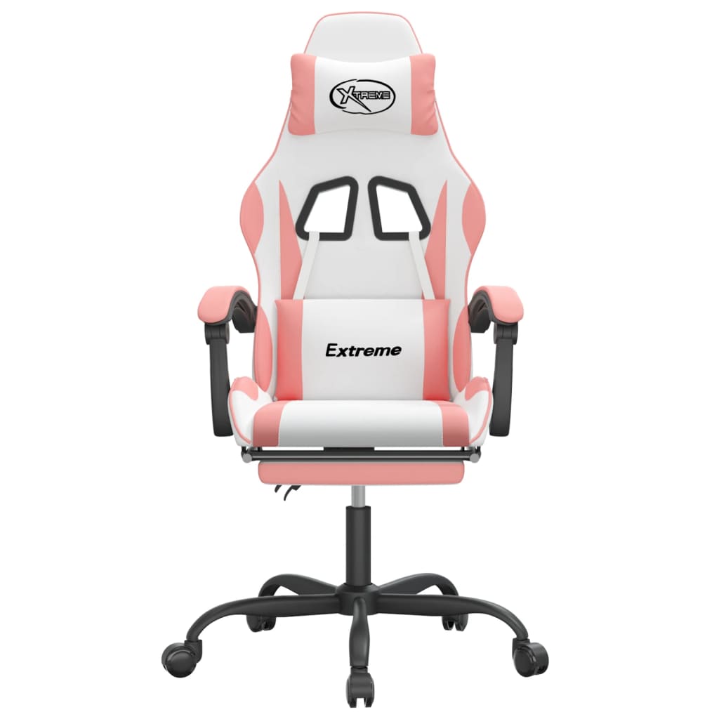 Sedia da Gaming Girevole Poggiapiedi Bianca e Rosa Similpelle 349588