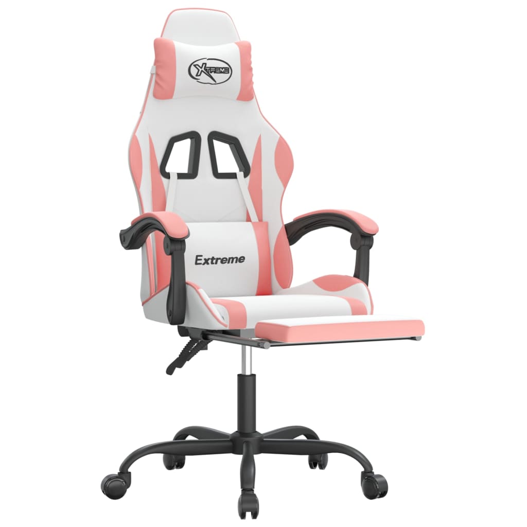 Sedia da Gaming Girevole Poggiapiedi Bianca e Rosa Similpelle 349588