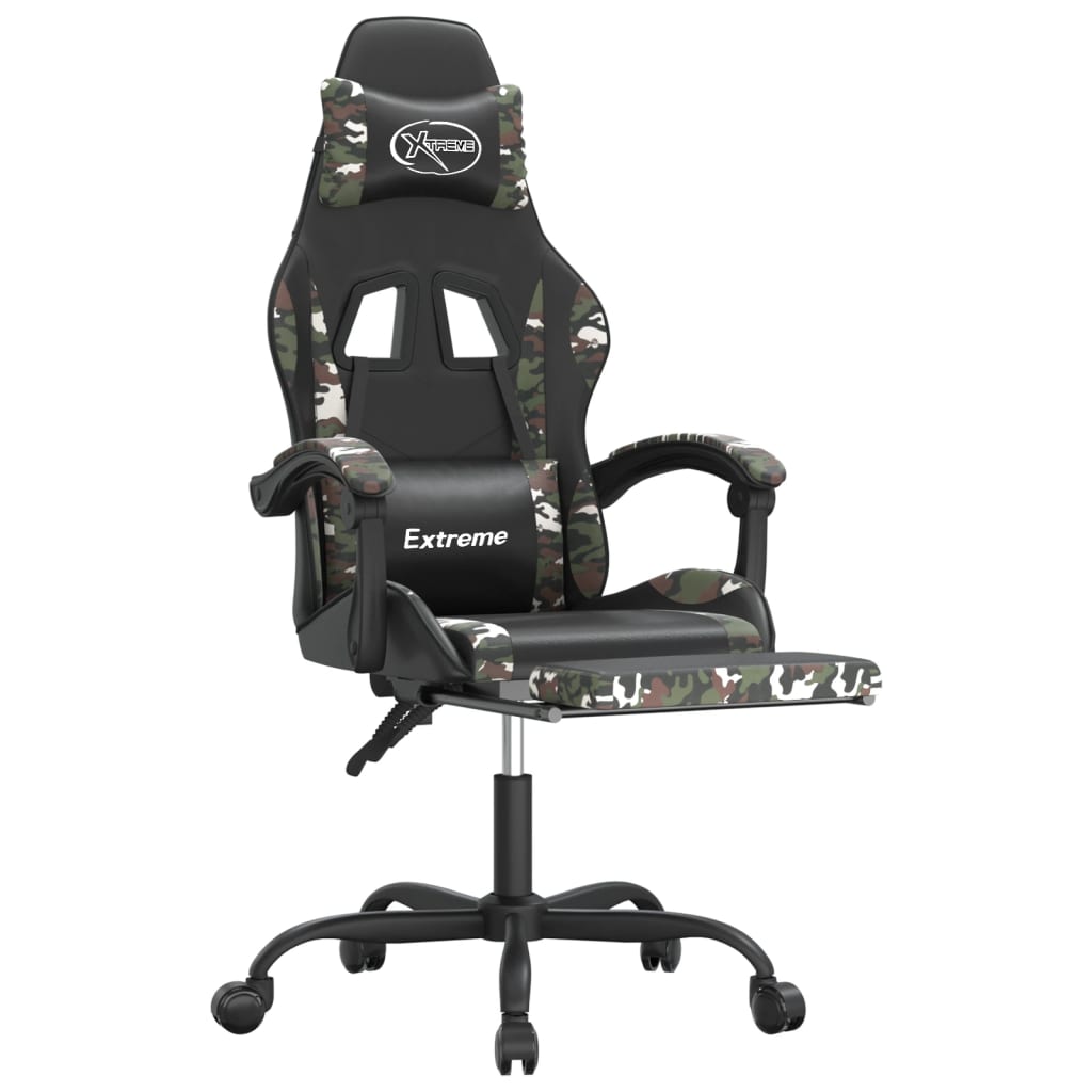 Sedia da Gaming Girevole Poggiapiedi Nero e Mimetico Similpelle 349590