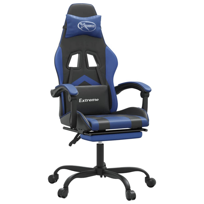 Sedia da Gaming Girevole con Poggiapiedi Nero e Blu Similpelle 349603