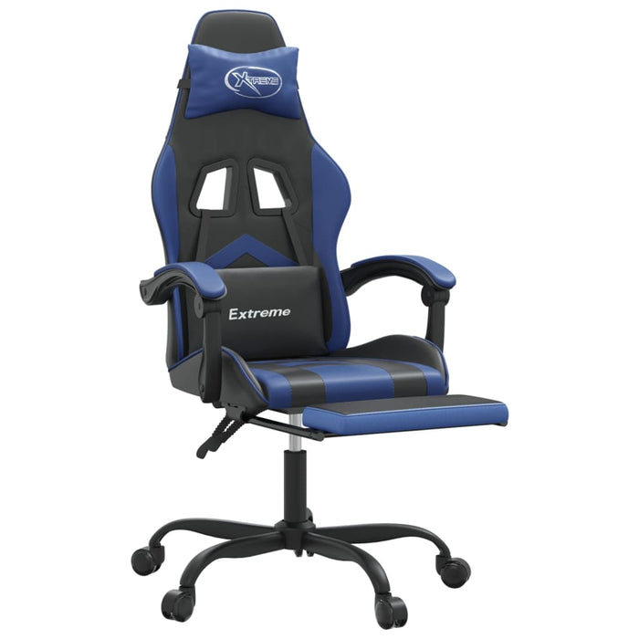 Sedia da Gaming Girevole con Poggiapiedi Nero e Blu Similpelle 349603