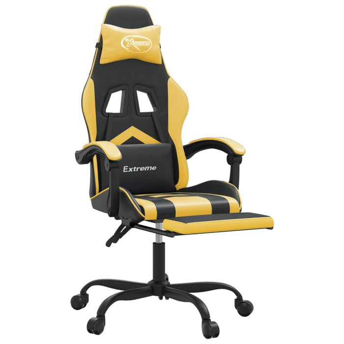 Sedia da Gaming Girevole con Poggiapiedi Nero e Oro Similpelle 349605