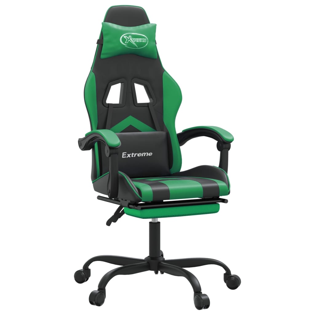 Sedia da Gaming Girevole con Poggiapiedi Nero Verde Similpelle cod mxl 77175