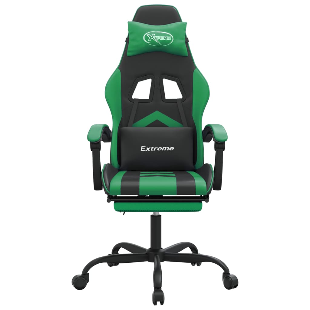 Sedia da Gaming Girevole con Poggiapiedi Nero Verde Similpelle 349606