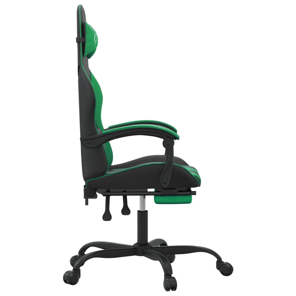 Sedia da Gaming Girevole con Poggiapiedi Nero Verde Similpelle cod mxl 77175