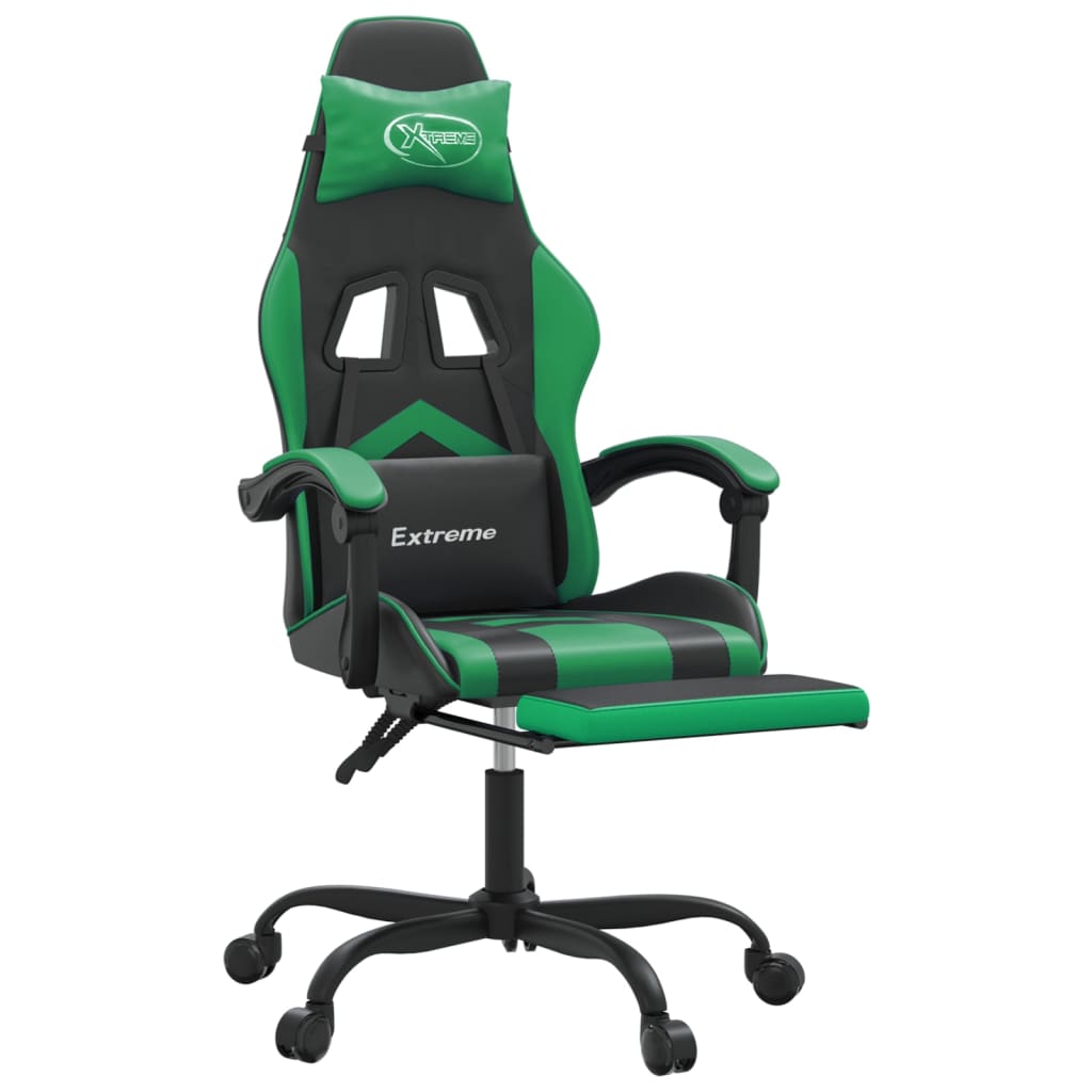 Sedia da Gaming Girevole con Poggiapiedi Nero Verde Similpelle cod mxl 77175