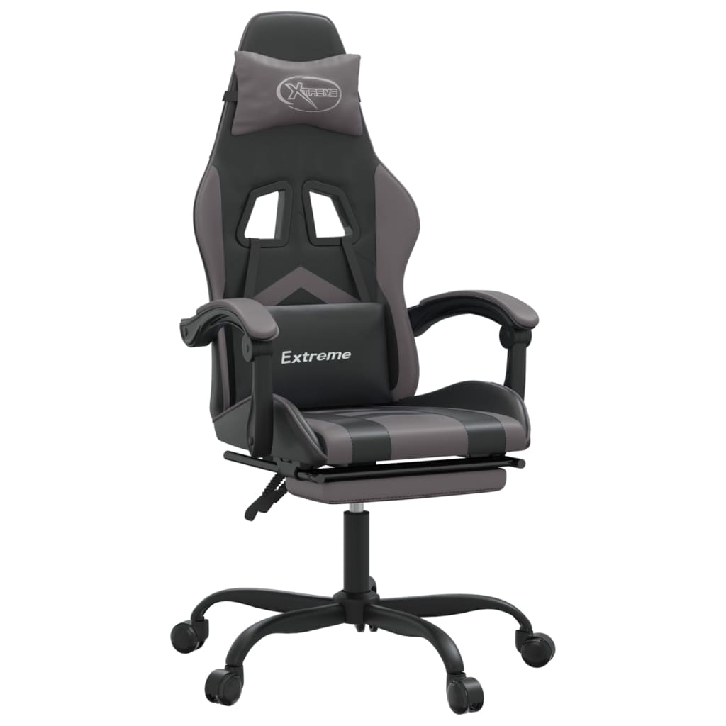 Sedia da Gaming Girevole Poggiapiedi Nero e Grigio Similpelle 349607