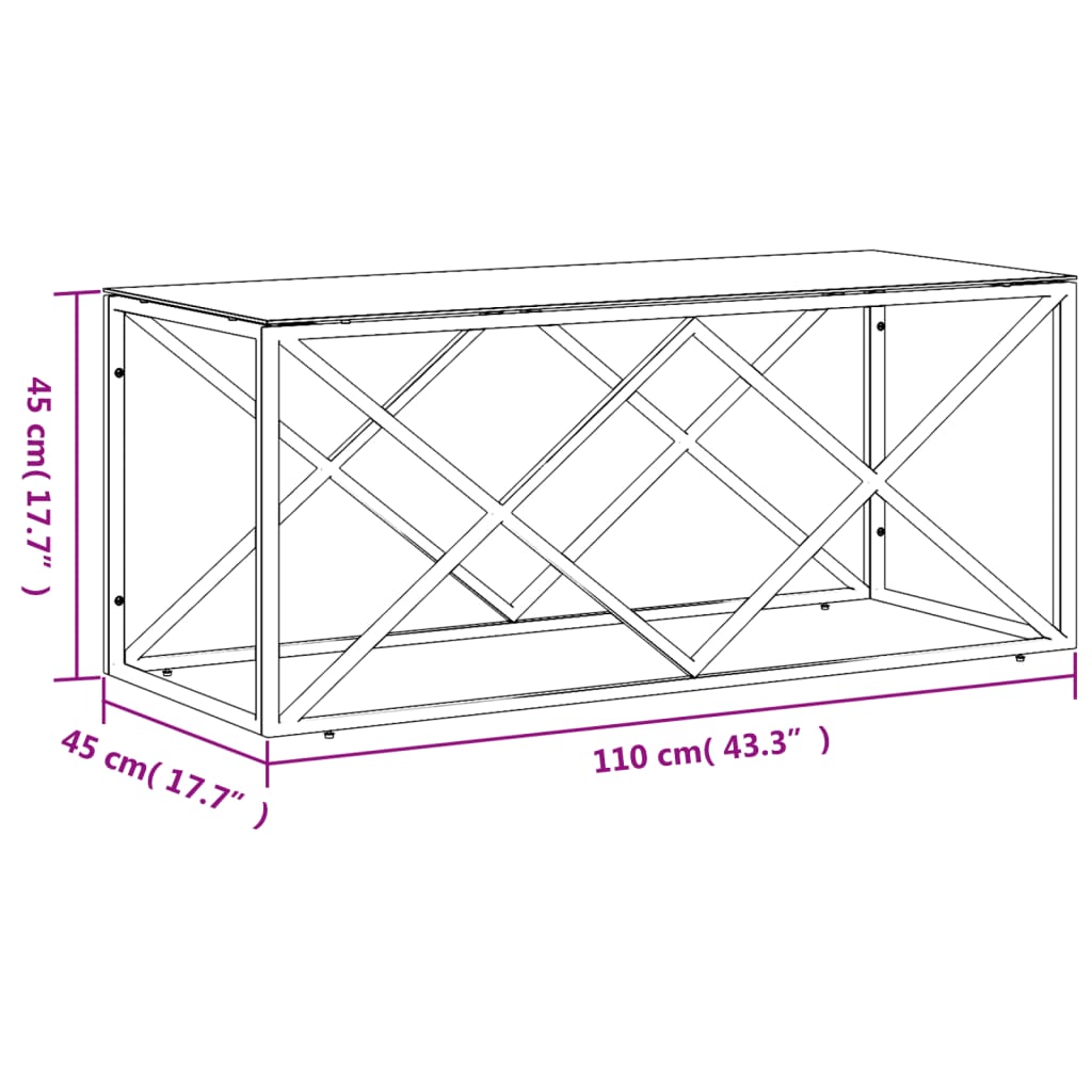 Tavolino da Salotto 110x45x45 cm in Acciaio Inox e Vetro 349962