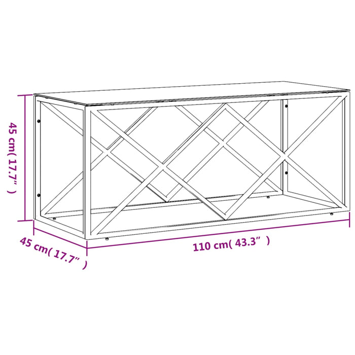 Tavolino da Salotto 110x45x45 cm in Acciaio Inox e Vetro 349962