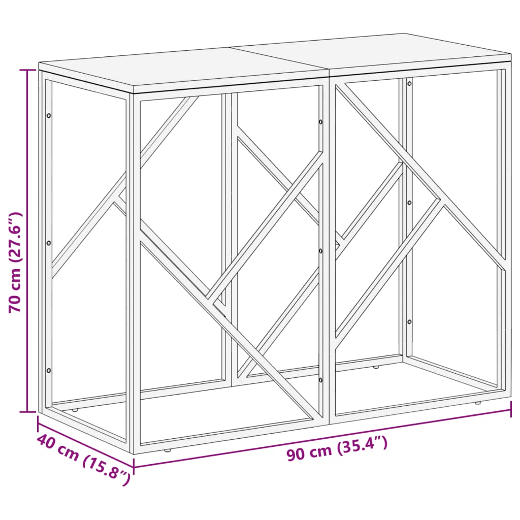 Tavolino Consolle Dorato Acciaio Inox e Traverse Legno Massello 349990