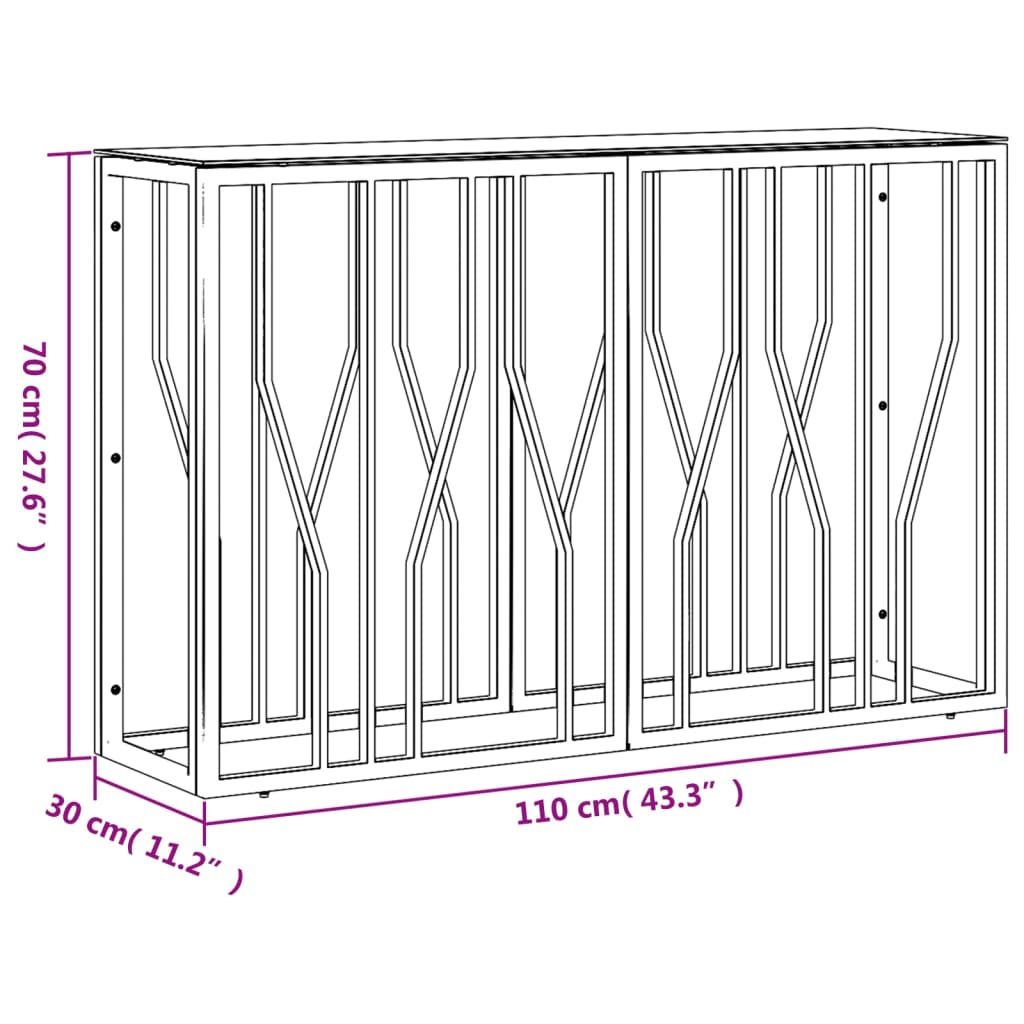 Tavolino Consolle 110x30x70 cm in Acciaio Inox e Vetro 350025