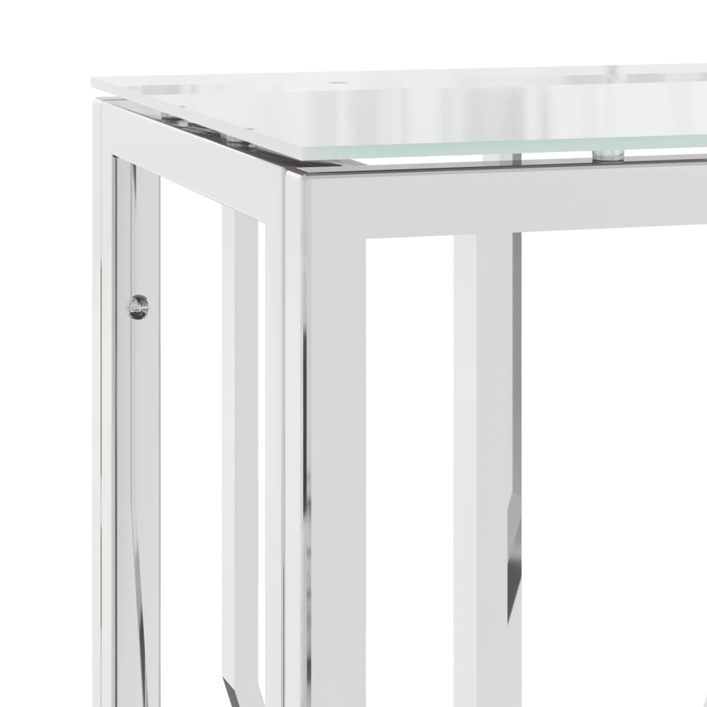 Tavolino Consolle 70x30x70 cm in Acciaio Inox e Vetro 350033