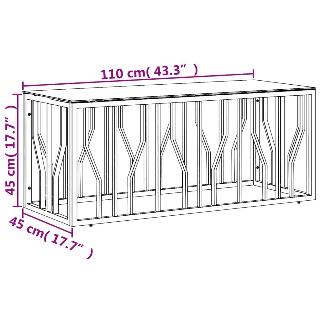 Tavolino da Salotto 110x45x45 cm in Acciaio Inox e Vetro 350050