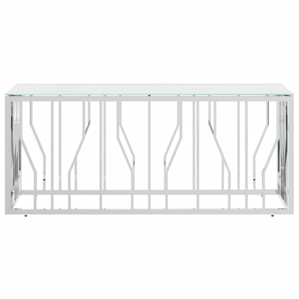 Tavolino da Salotto Argento 110x45x45cm in Acciaio Inox e Vetro 350051