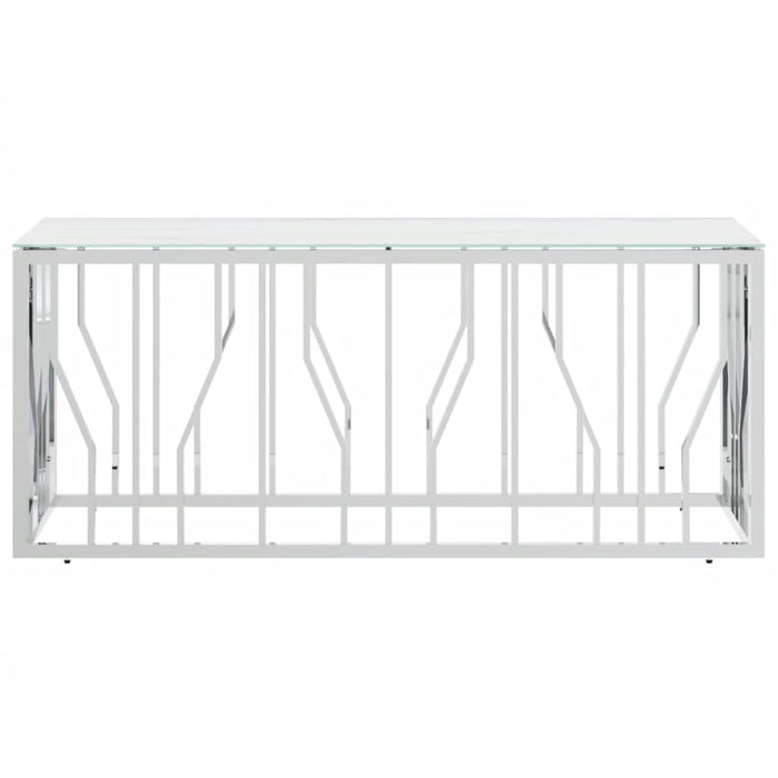 Tavolino da Salotto Argento 110x45x45cm in Acciaio Inox e Vetro 350051