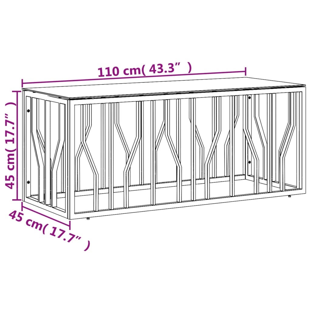 Tavolino da Salotto Argento 110x45x45cm in Acciaio Inox e Vetro 350051