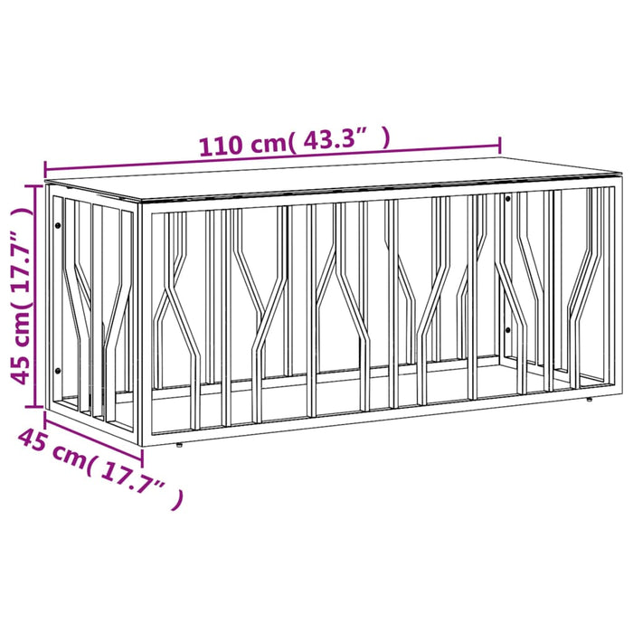 Tavolino da Salotto Argento 110x45x45cm in Acciaio Inox e Vetro 350051