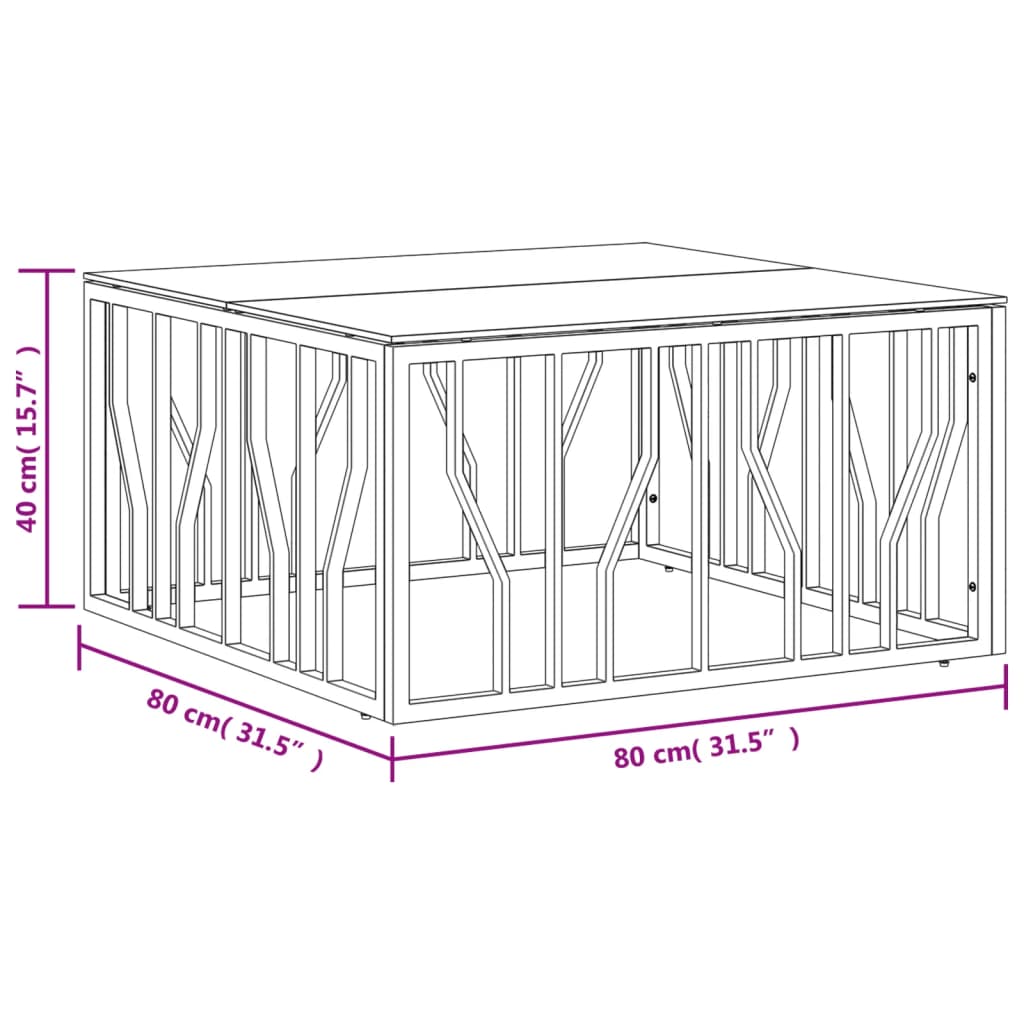 Tavolino da Salotto 80x80x40 cm in Acciaio Inox e Vetro 350057