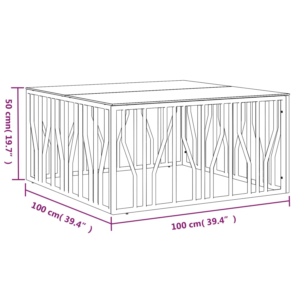 Tavolino da Salotto 100x100x50 cm in Acciaio Inox e Vetro 350066