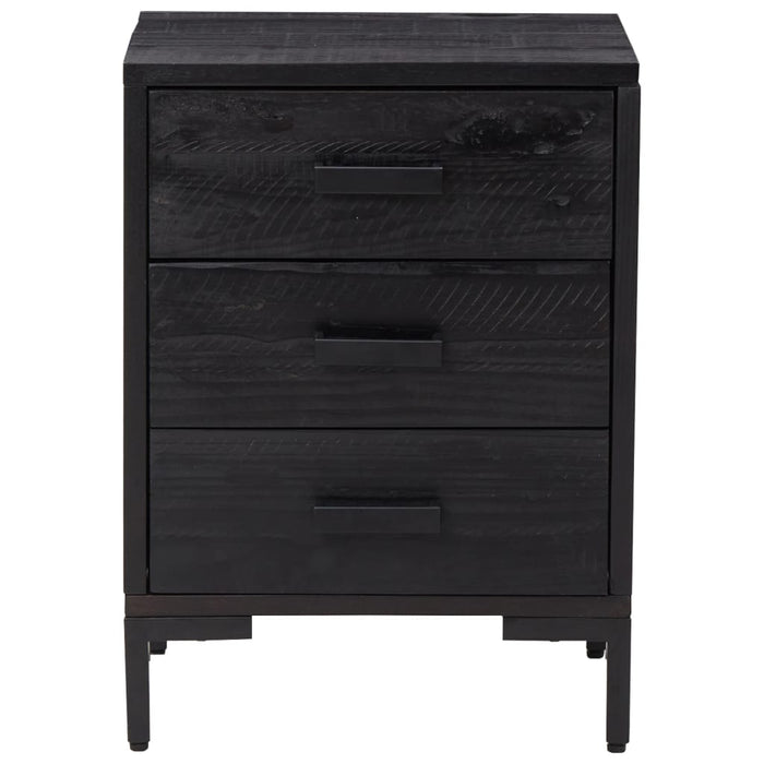 Comodino Nero 40x30x55 cm Legno Massello di Pino Riciclato 349914