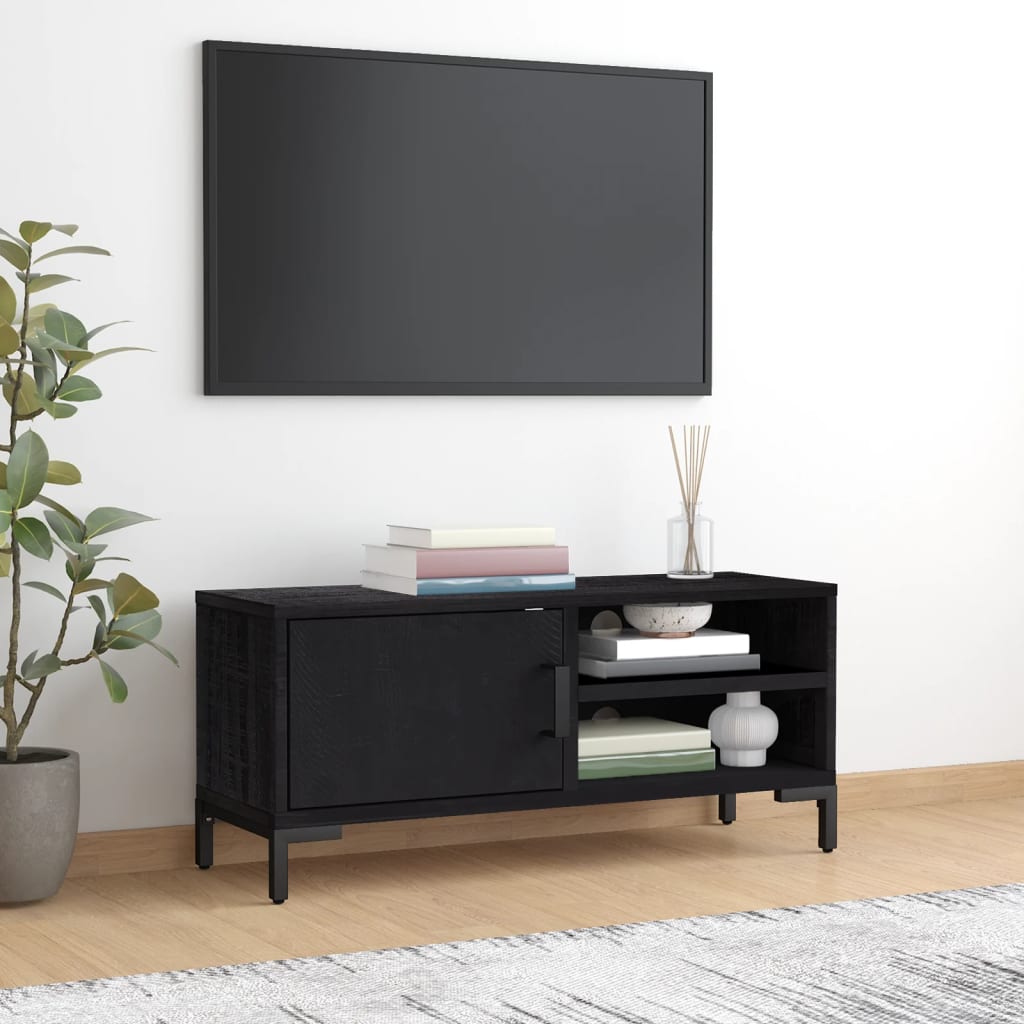 Mobile TV Nero 90x30x40 cm in Legno Massello di Pino 349916