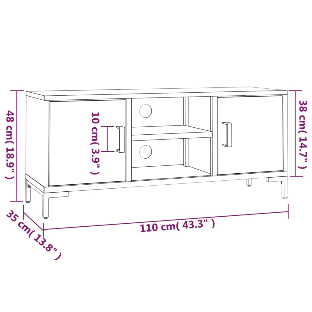 Mobile TV Nero 110x35x48 cm in Legno Massello di Pino 349918