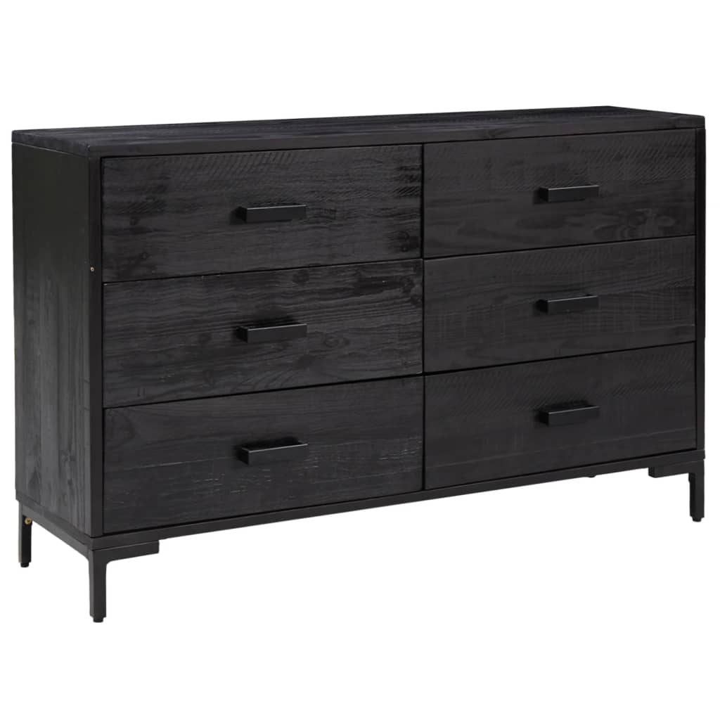 Credenza Nera 110x35x70 cm in Legno Massello di Pino 349922