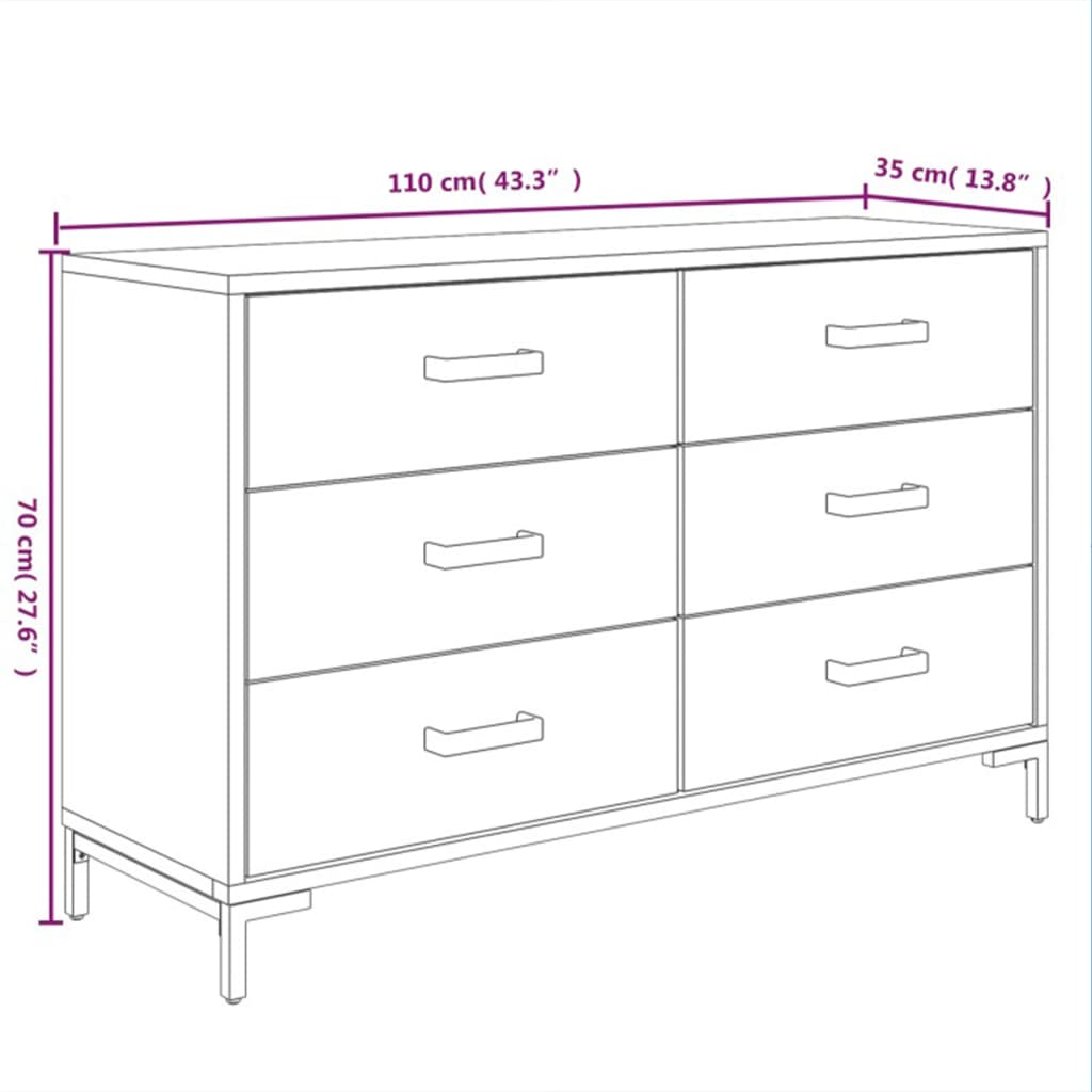 Credenza Nera 110x35x70 cm in Legno Massello di Pino 349922