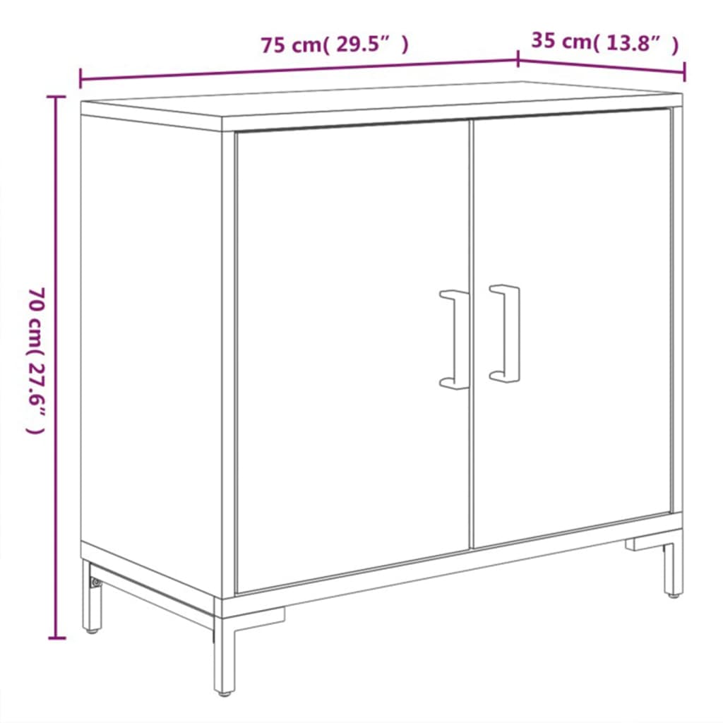 Credenza Nera 75x35x70 cm Legno Massello di Pino Riciclato cod mxl 5623