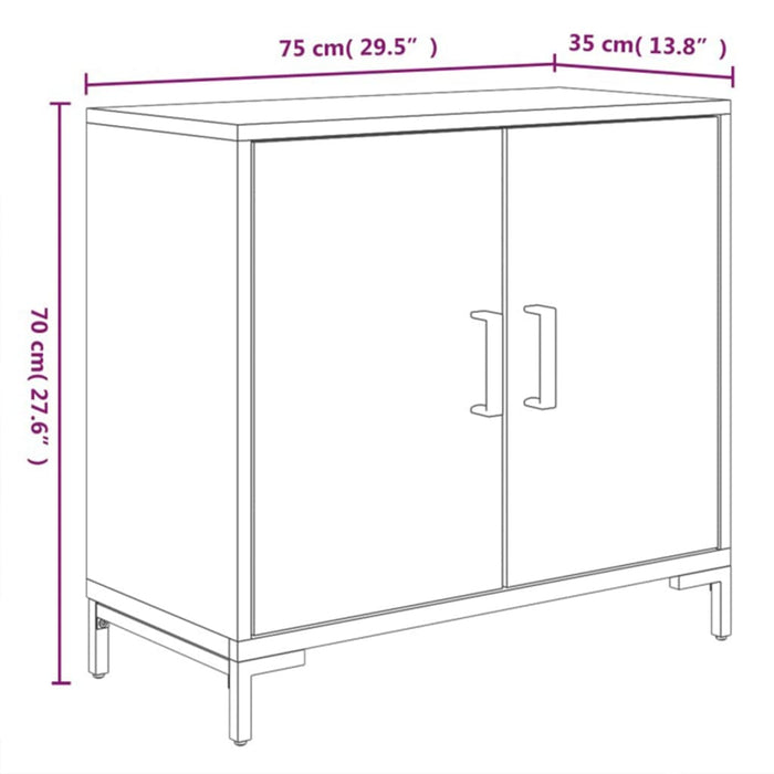 Credenza Nera 75x35x70 cm Legno Massello di Pino Riciclato cod mxl 5623