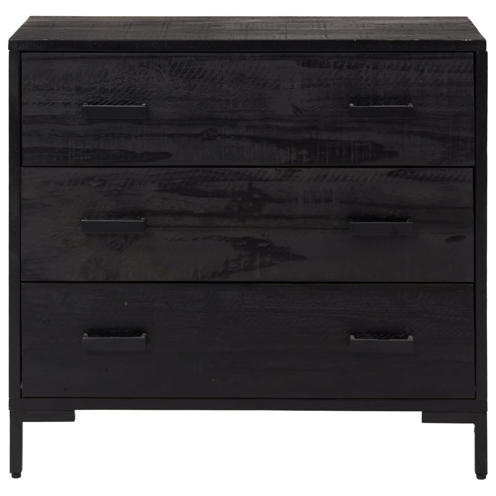 Cassettiera Nera 75x35x70 cm in Legno Massello di Pino 349926