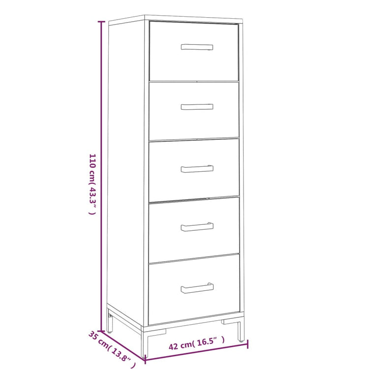 Cassettiera 42x35x110 cm Legno Massello di Pino Riciclato cod mxl 77027