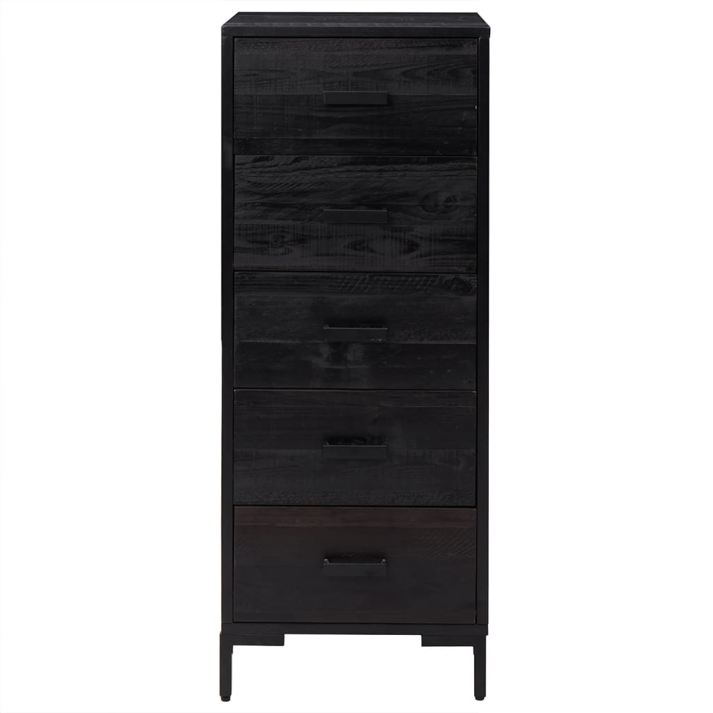 Cassettiera Nera 42x35x110 cm in Legno Massello di Pino 349928