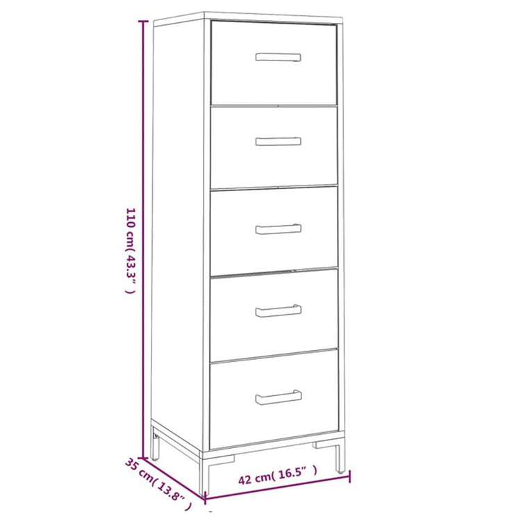 Cassettiera Nera 42x35x110 cm in Legno Massello di Pino 349928