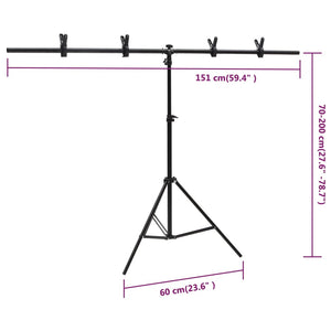 Supporto per Sfondo a T Nero 151x60x(70-200) cm cod mxl 77558