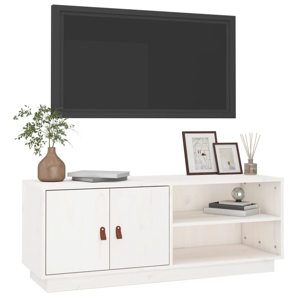 Mobile Porta TV Bianco 105x34x40 cm in Legno Massello di Pino