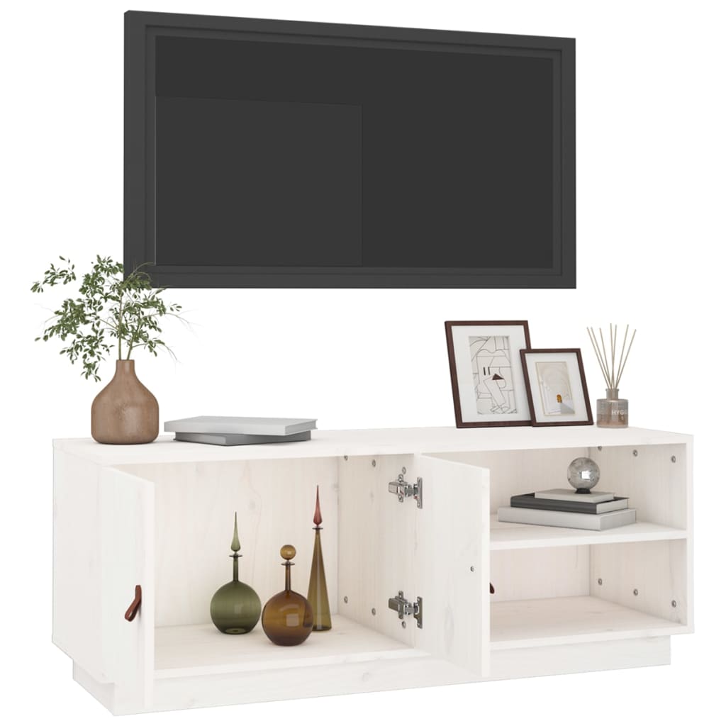 Mobile Porta TV Bianco 105x34x40 cm in Legno Massello di Pino