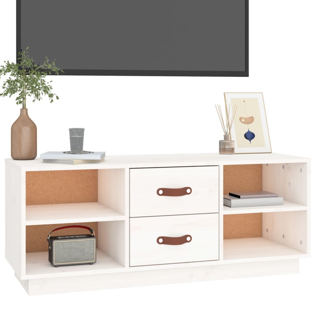 Mobile Porta TV Bianco 100x34x40 cm in Legno Massello di Pino